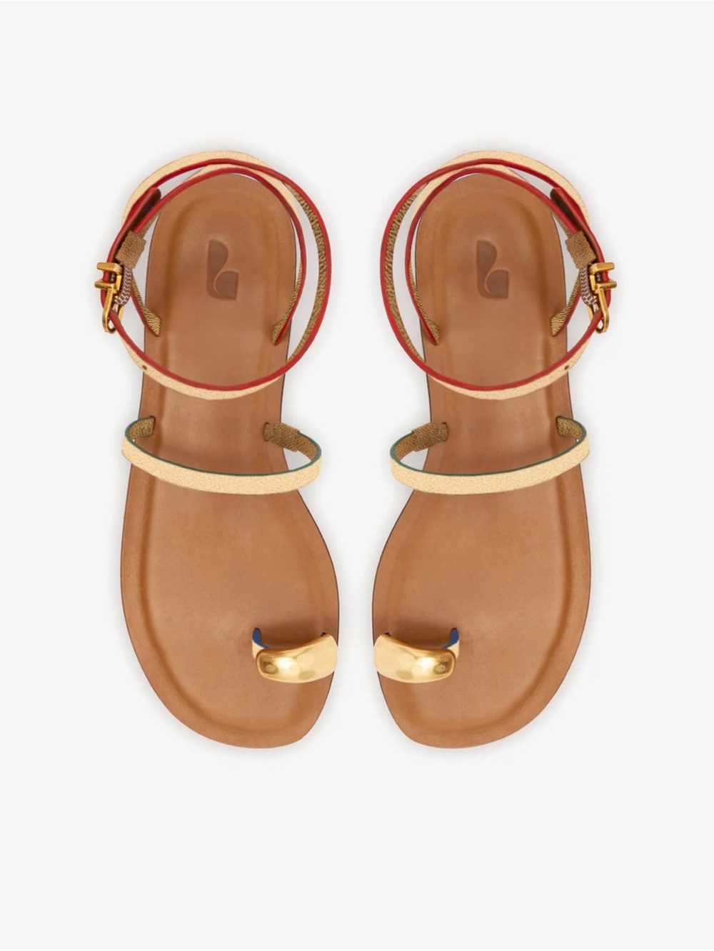 Larroude Biarritz Flat Sandal In Gold Metallic Leather Size 7